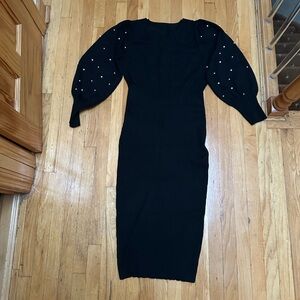 Elegant Black Dress with Pearl Accents